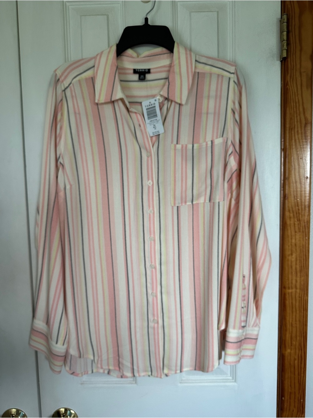 torrid Pink and Cream Striped Button-Down Shirt